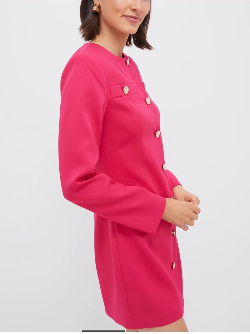 Tailored Hot Pink Double-Breasted Mini Dress